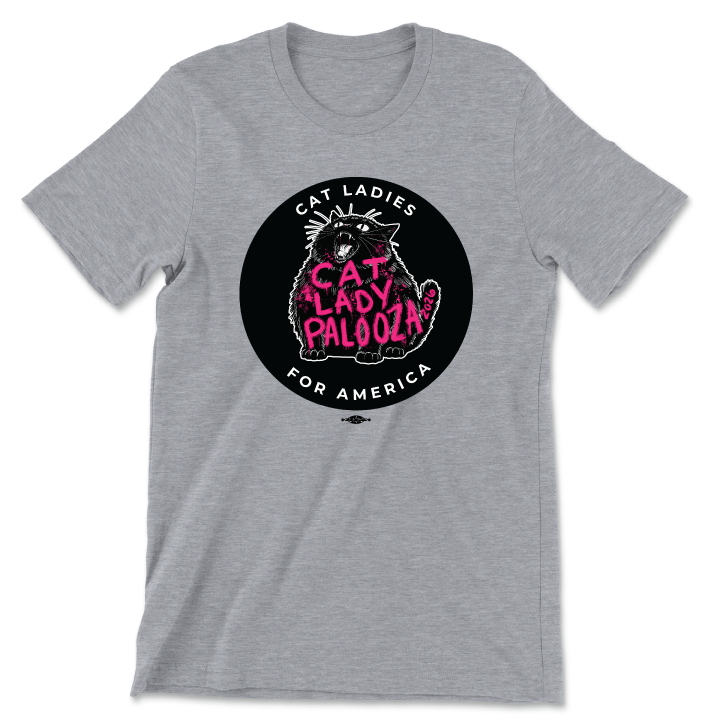 Cat Lady Palooza - Black (Unisex Heather Gray Tee)