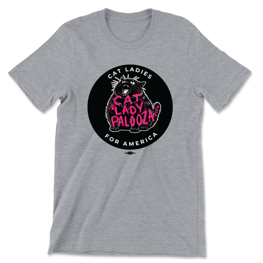 Cat Lady Palooza - Black (Unisex Heather Gray Tee)