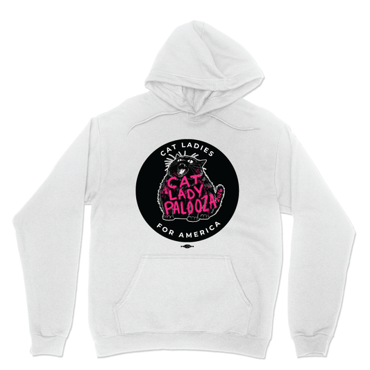 Cat Lady Palooza - Black (White Pullover Hoodie)