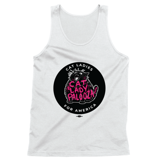 Cat Lady Palooza - Black (Unisex White Tank)