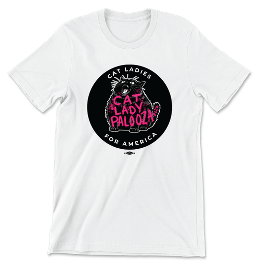 Cat Lady Palooza - Black (Unisex White Tee)