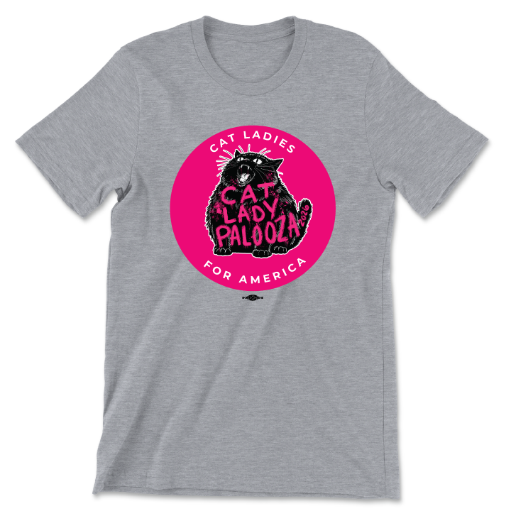 Cat Lady Palooza - Pink (Unisex Heather Gray Tee)