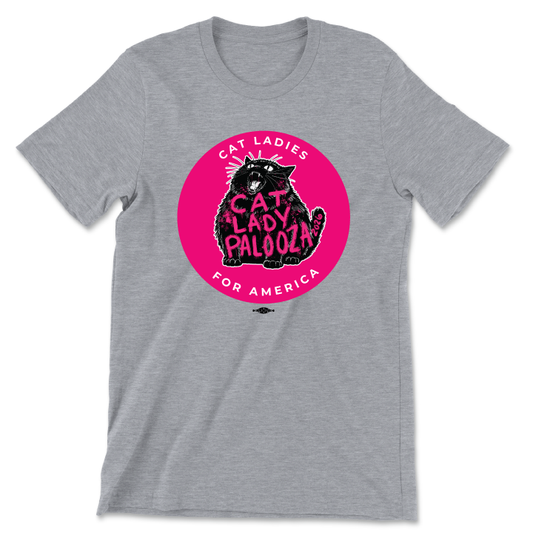Cat Lady Palooza - Pink (Unisex Heather Gray Tee)