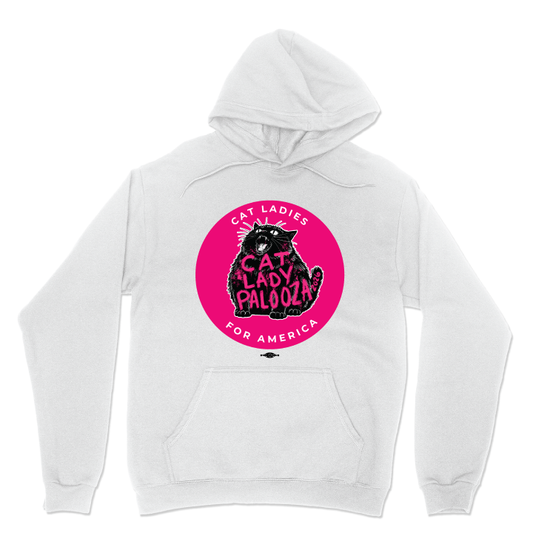 Cat Lady Palooza - Pink (White Pullover Hoodie)