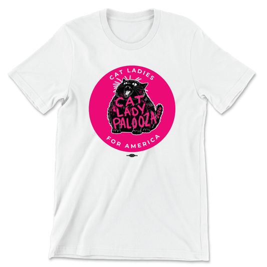 Cat Lady Palooza - Pink (Unisex White Tee)
